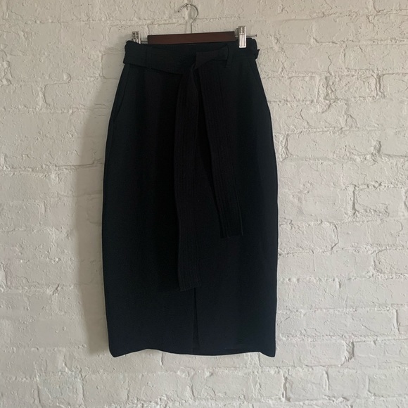 Wilfred lined wool midi skirt slit black XXS belted - Picture 3 of 6